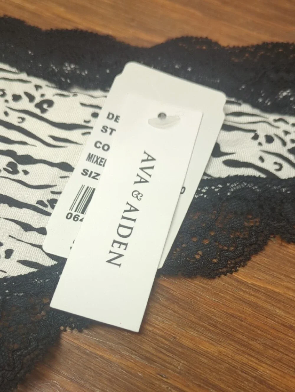 Ava & Aiden Zebra-Print Lace-Trim Thong - Black & White Women L/7